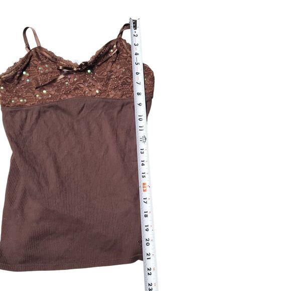 Y2k Limited Too Sequin Top Ribbed Brown Spaghetti Strap Tank Top - Small - Picture 7 of 8
